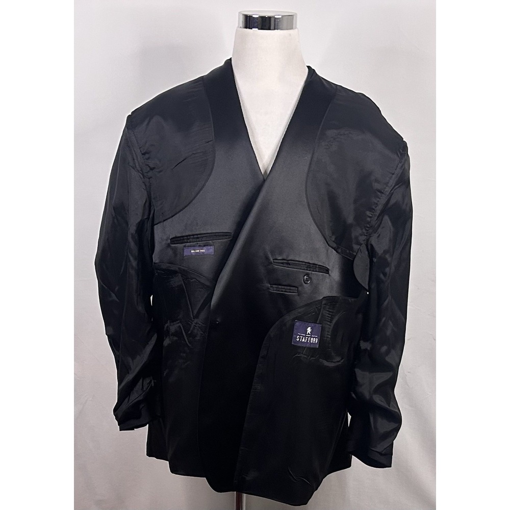 Stafford 58R Big & Tall Tuxedo Jacket 100% Wool Black One Button Double Vented - Picture 7 of 8